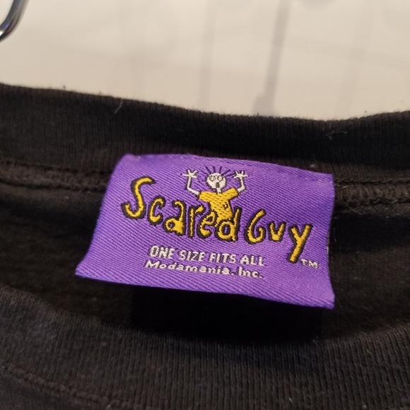 Vintage 90's Scared Guy Black Cotton Embroidered Tee Size XXL - Picture 5 of 10